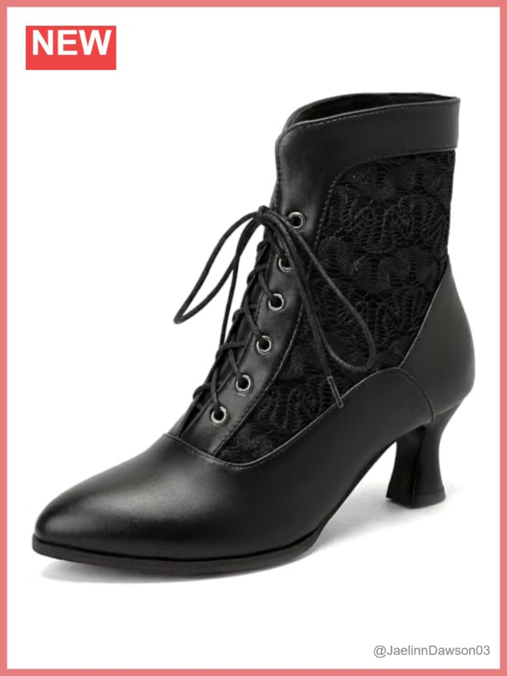 Victorian Lace Up Ankle Boots Kitten Heel Pointed Toe Faux Leather Wedding